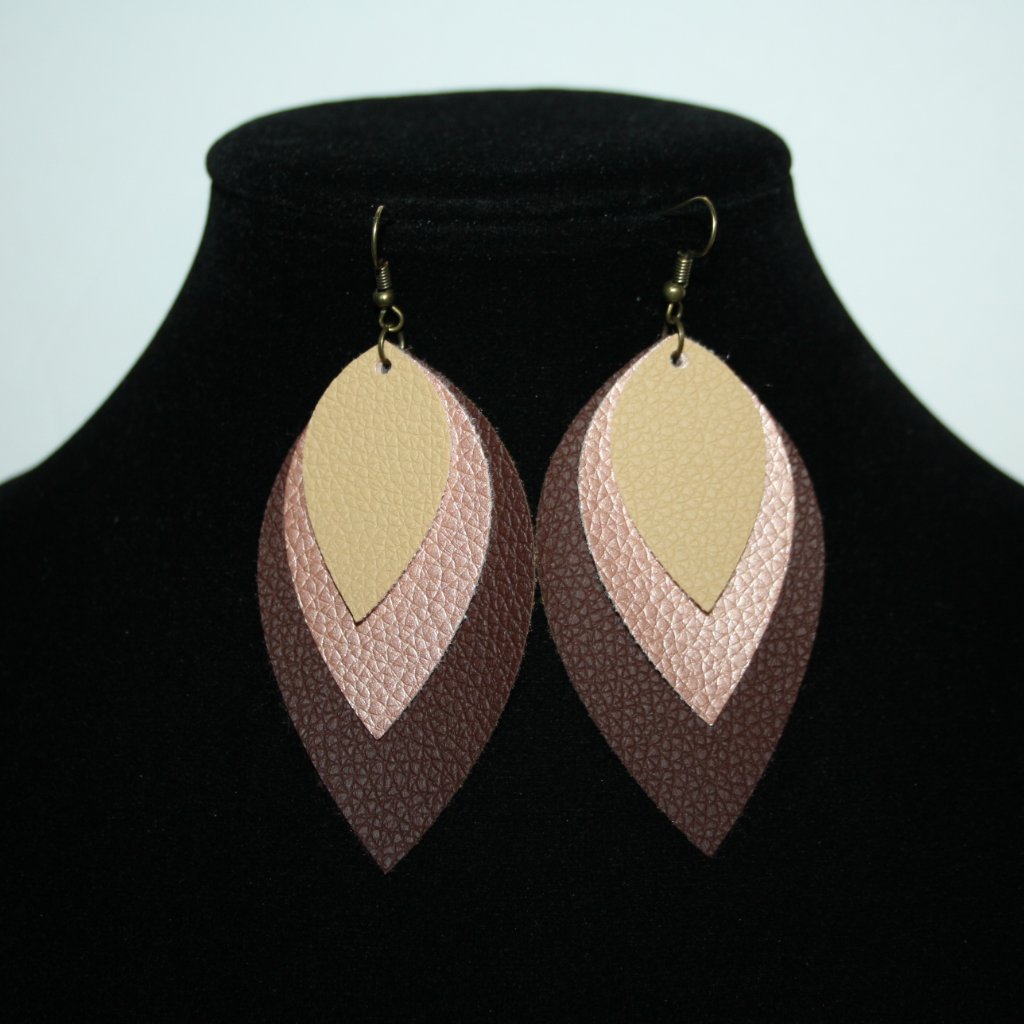 Large Brand New Pink And Brown Faux Leather Earrings 3.5